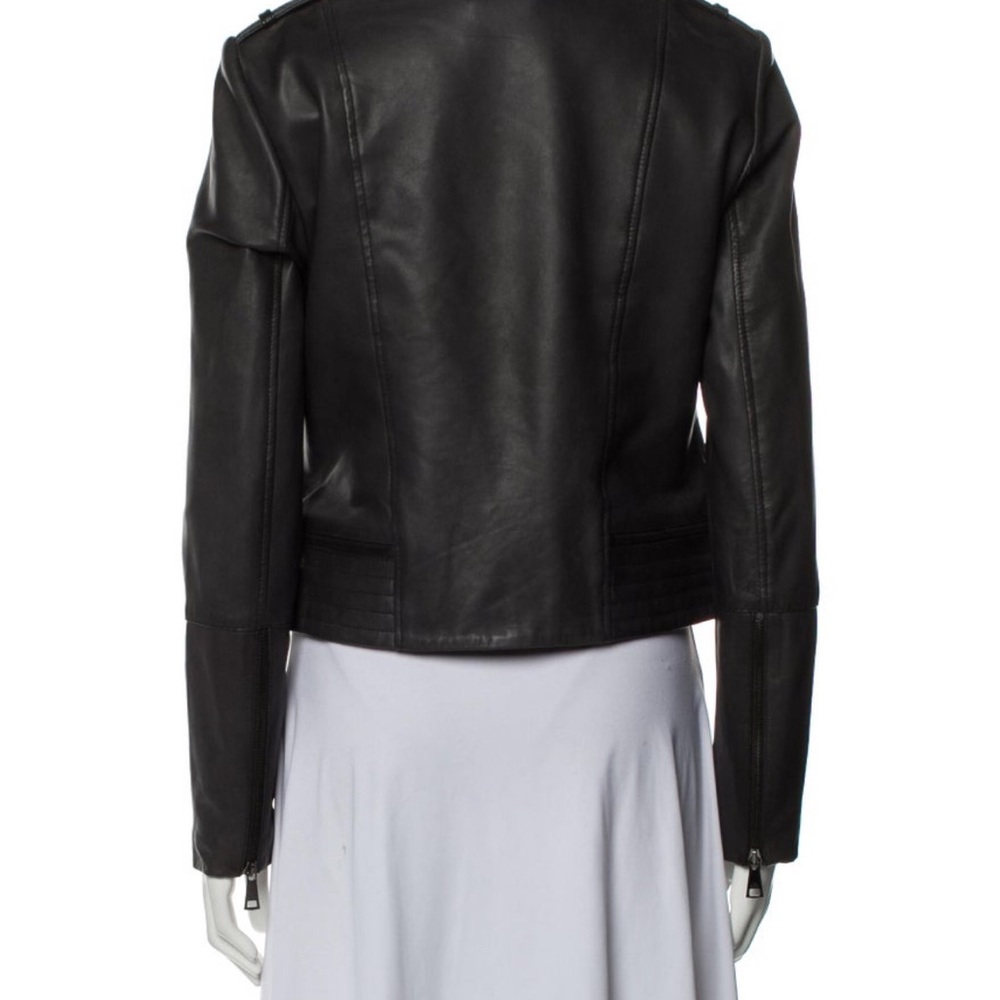 Black Cropped Leather Jacket With Structured Shou… - image 2
